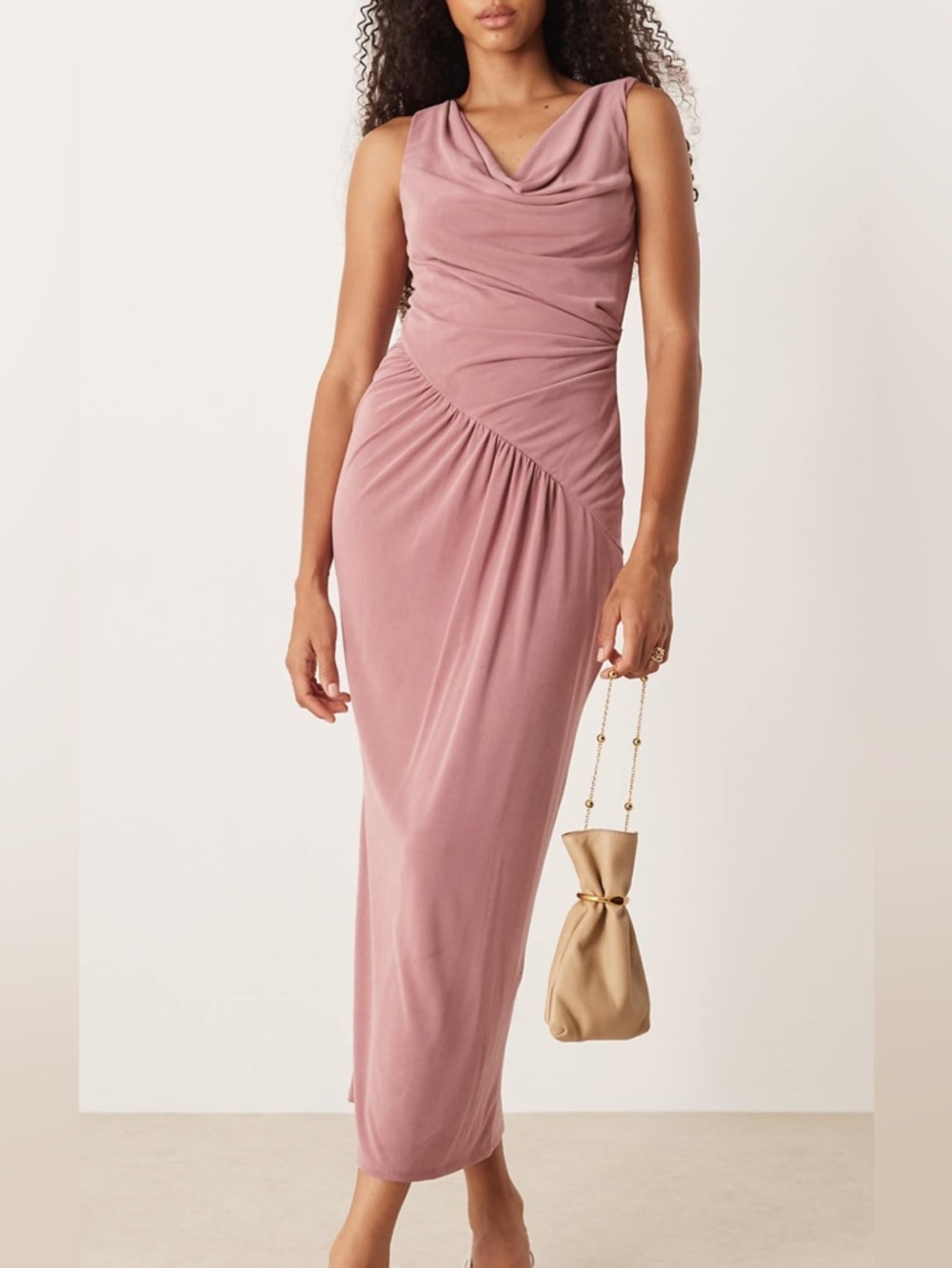 ASOS Asymmetrical Cowl Neck Ruched Midi Dress